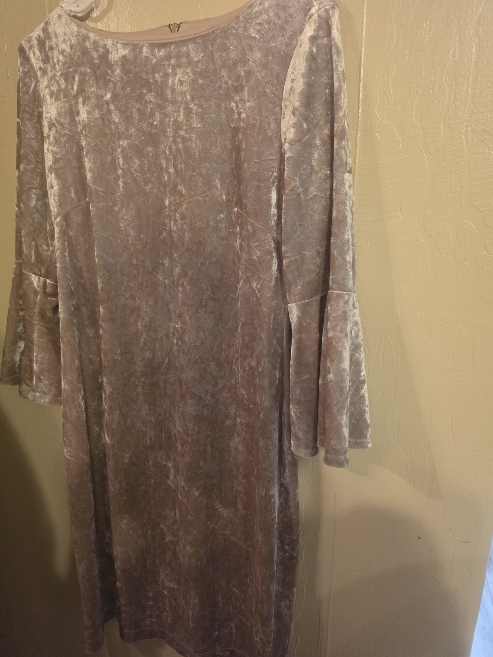 Crushed Velvet Bell Sleeve Dress - Soft Taupe
